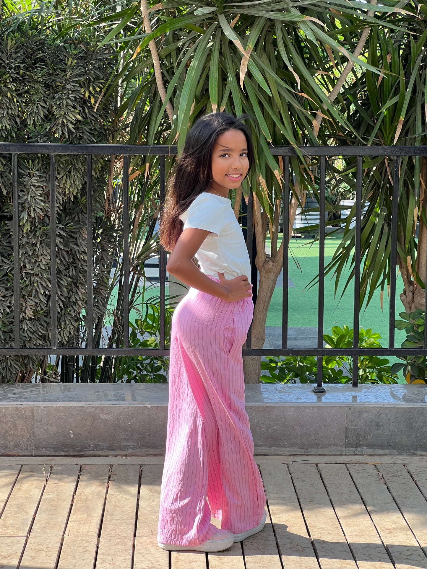 Pink Striped Pants White Top