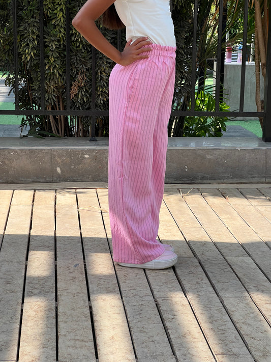 Pink Striped Pants White Top