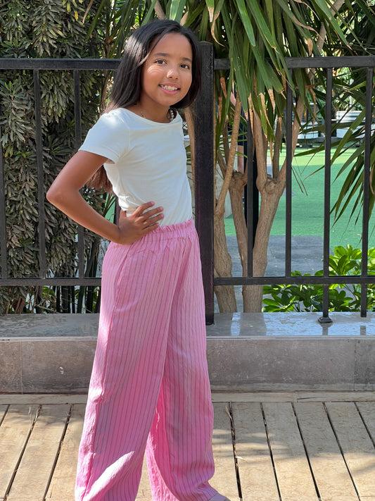 Pink Striped Pants White Top
